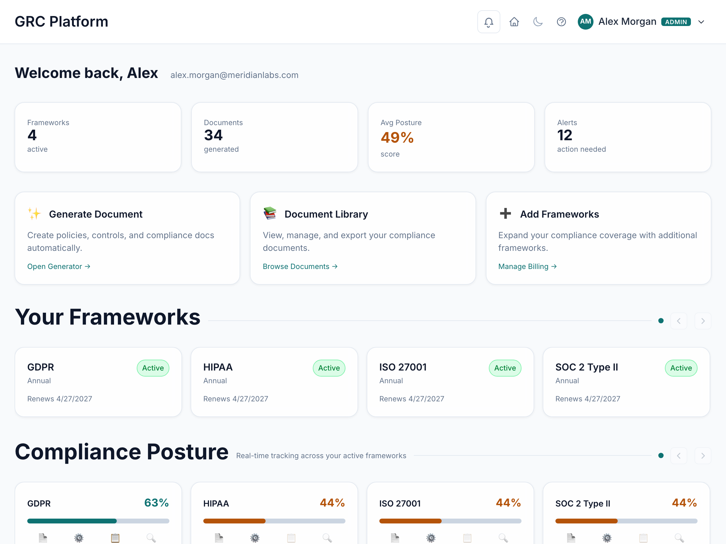 ClearTrust GRC dashboard screenshot.